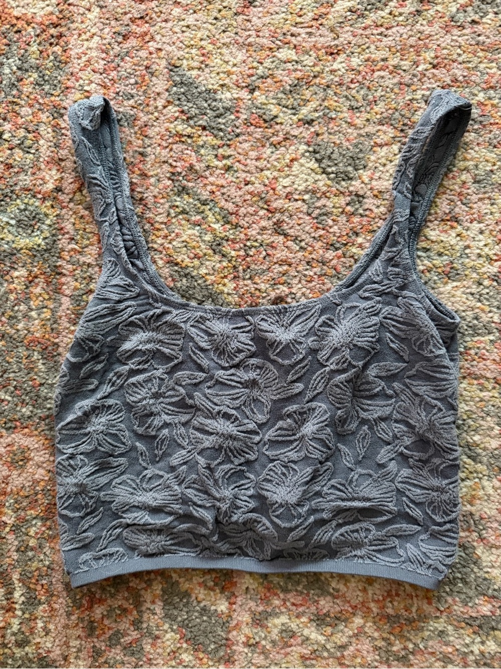Anthropologie Grey Textured Flora Crop Tank